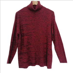 Modern Soul Sweater Women's‎ Size 1X 100% Wool Turtleneck Red with Black